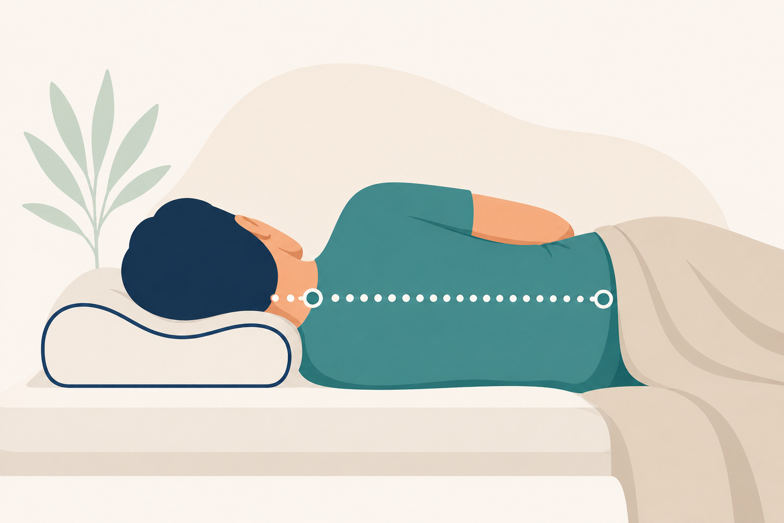 Neutral spine alignment while sleeping on a contoured ergonomic pillow