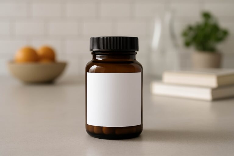 Amber bottle with an ingredient label