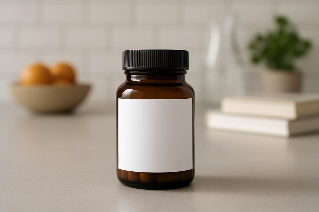 Amber bottle with an ingredient label